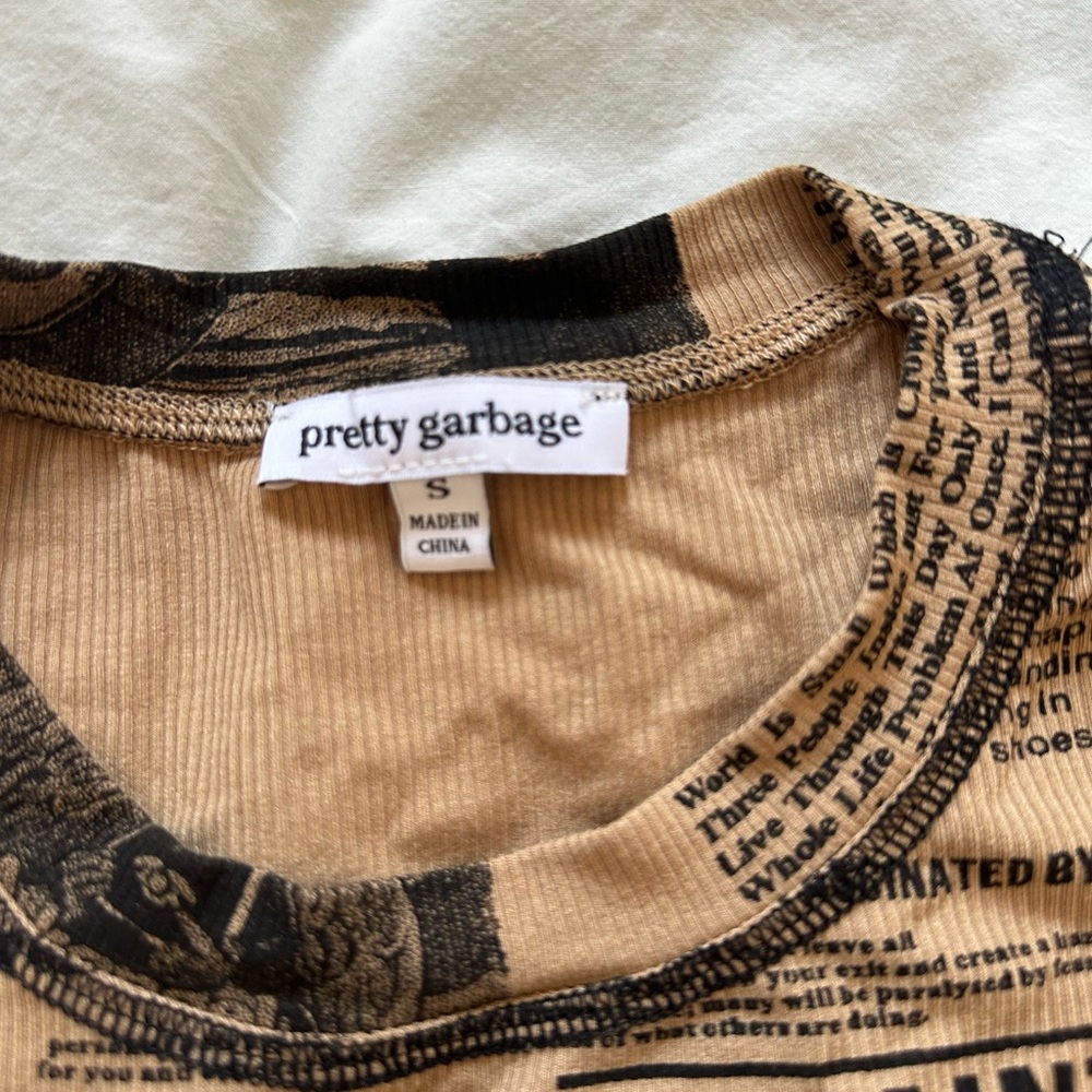 Pretty Garbage Tan Long Sleeve Tee Graphic Crop